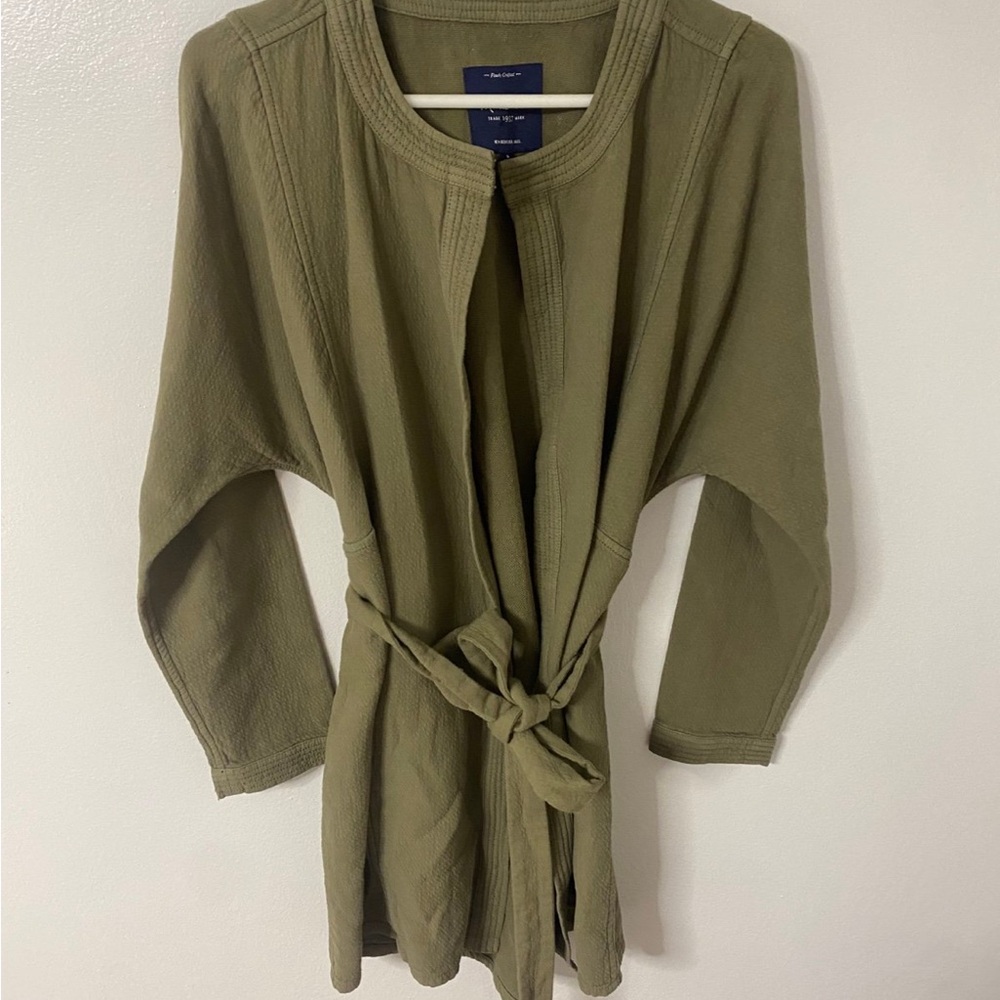 Olive Green Open Front Cardigan with Belt Madewell